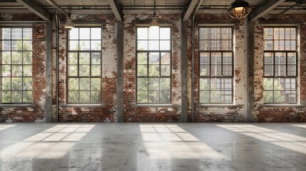 Blank mockup of an industrialstyle shop with exposed brick walls and metal grating on the windows. . - Powered by Adobe