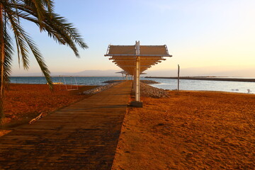 The Dead Sea is a closed, endorheic body of water in the Middle East between Israel and Jordan.