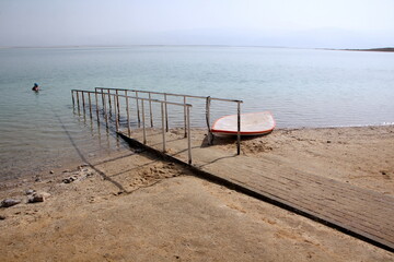 The Dead Sea is a closed, endorheic body of water in the Middle East between Israel and Jordan.