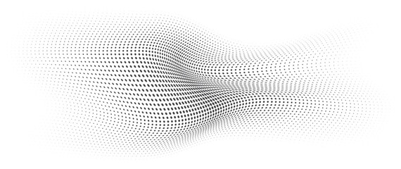 Fototapeta premium Flowing Wave Dot Halftone Pattern: Curve Gradient Shape on Transparent Background. Suitable for AI, Tech, Network, Digital, Science, and Technology Themes.
