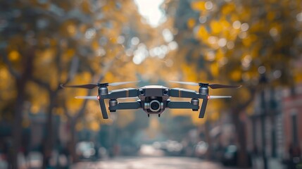 A video recording drone flying in the sky close up 