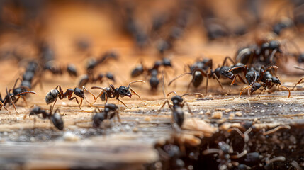 Close-Up Detailed View of Odorous House Ants Foraging in Domestic Environment
