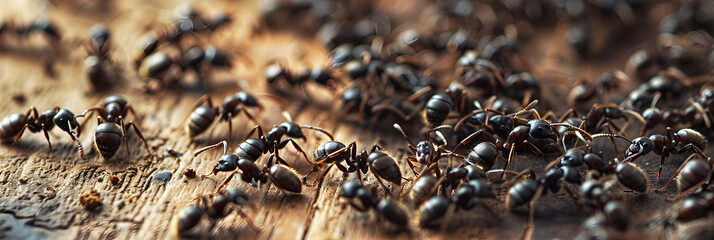 Close-Up Detailed View of Odorous House Ants Foraging in Domestic Environment - obrazy, fototapety, plakaty