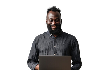 Smiling Man with Laptop on Transparent