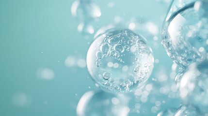 Glistening Soap Bubbles on Turquoise Background