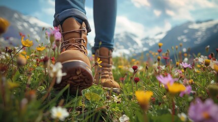 Hiking Boots on Autumn Trail