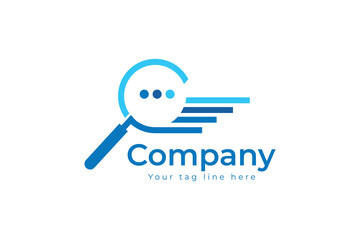 Modern magnifying glass message logo creative design vector template. Minimalist magnifying glass message logo concept.