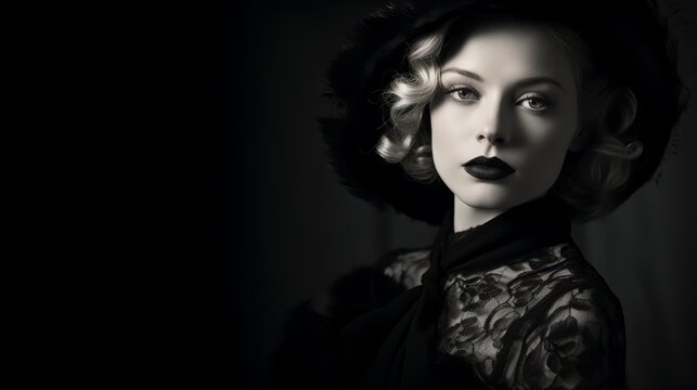 Elegant vintage woman in black and white