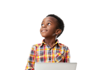 Young Boy with Laptop Looking Upward