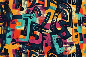Dynamic Aztec abstract Free expression Vibrant colors Enigmatic allure AI Image