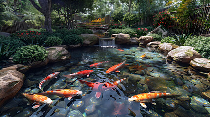koi fish beautiful pond