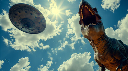 Flying saucer observes T-Rex