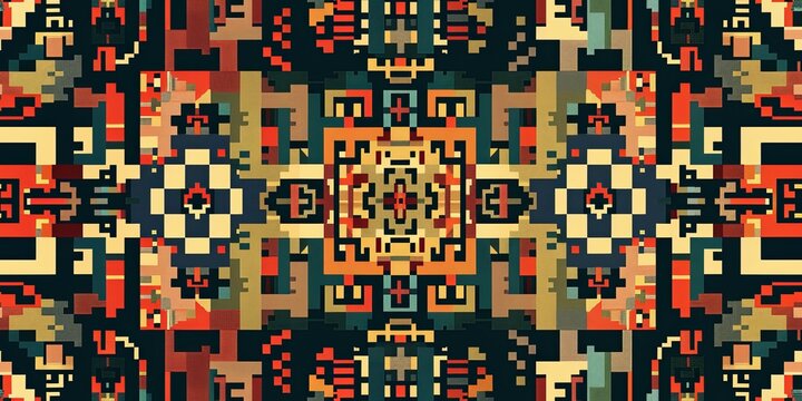 Retro aesthetic with pixelated Aztec pattern. Contemporary reinterpretation of ancient design AI Image