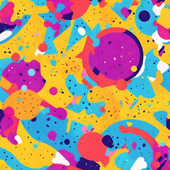 overlay colorful spotty pattern of geometric shape, line and dot in trendy Memphis animation - obrazy, fototapety, plakaty