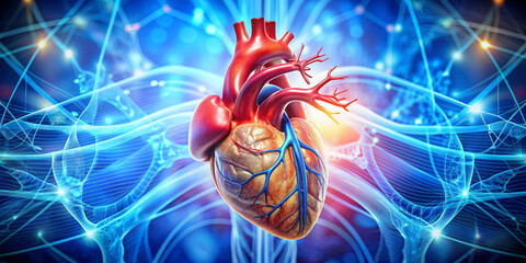 Human heart anatomy on medical background. 3d illustration.