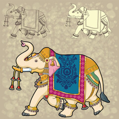 Indian traditional Rajasthani painting Ornamental Decorative Pichwai Elephant - obrazy, fototapety, plakaty