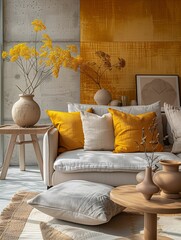 Stylish Modern Living Room Interior with Yellow Accents