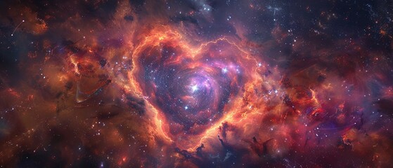 Quasar heart, pulsing cosmic lights, deep space mysteries, vibrant nebula,  - obrazy, fototapety, plakaty