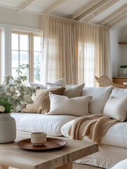 Cozy Living Room Interior with Neutral Tones and Natural Light