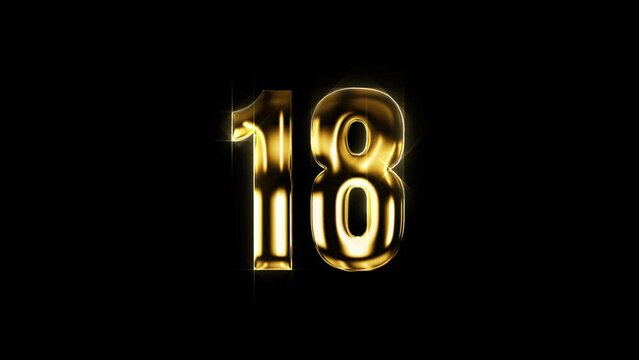 Luxurious Gold Animation of Number 18. Elevate Your Visuals with Opulent Design and Regal Elegance