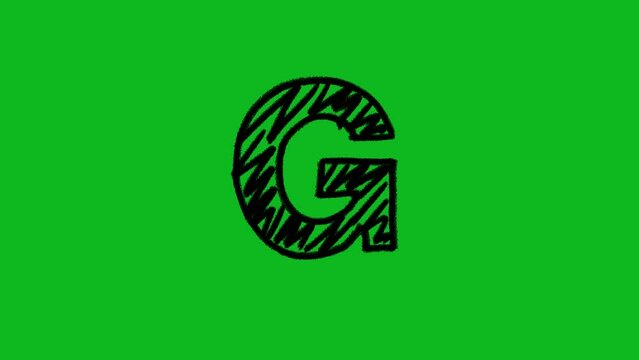 letter g capital in scribble effect animation on green screen