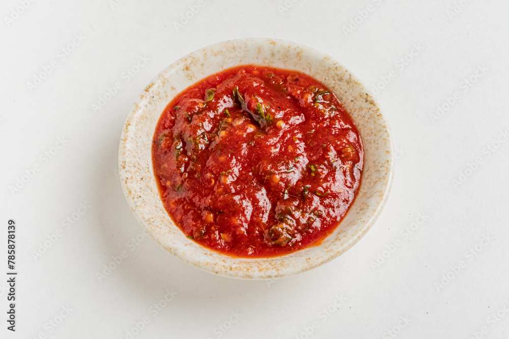 Sticker tomato sauce on the white background