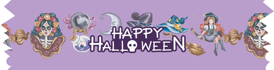 Halloween washi tape on transparent background.