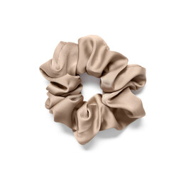 Trendy silk scrunchy on white background