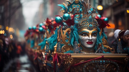 Fototapeta premium Carnival procession featuring ornate floats and festive decorations