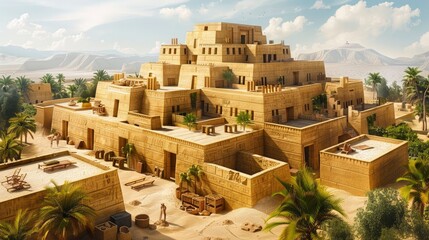 Ancient Egyptian temples and residential buildings