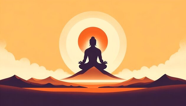 Illustration for mahavir jayanti with silhouette of lord mahavira seated in meditation.