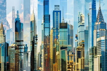 An architectural collage of iconic skyscrapers from around the world, showcasing the diversity of building styles and cultural influences, Generative AI