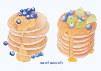 Cute Watercolor Pancake Clip Art - Download Breakfast Illustration