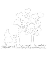 Valentine coloring page for kids, Art & Illustration
