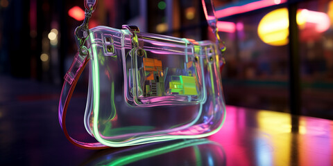 A purse in crystal texture  showing all things from outside . - obrazy, fototapety, plakaty