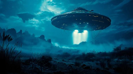 Photo sur Aluminium brossé UFO Alien ships examining terrain