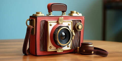 A unique camera design purse with a stylish view.