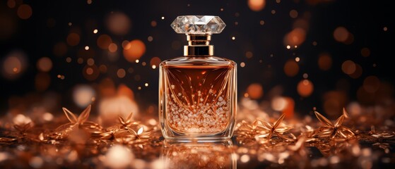 Contemporary perfume presentation on a flat background of sparkling diamonds, - obrazy, fototapety, plakaty