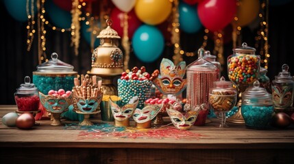 Carnival-themed party favors and decorations for a festive celebration