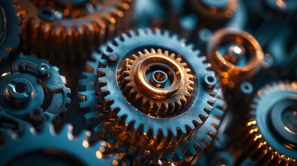 economic concept with interconnected gears and cogs, the complex machinery of economic systems