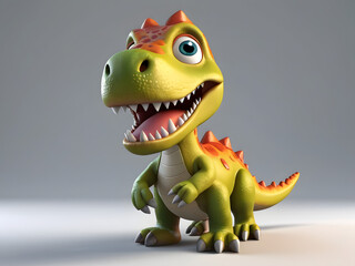 Fototapeta premium Amazing Illustration Art Cartoon character dinosaur & cat 3d illustration for children. Cute fairytale dinosaur & cat print for clothes, stationery, books, merchandise. Toy Dinosaur 3D character banne