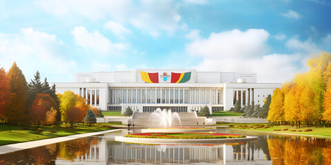 Great Hall of the People government culture building Tiananmen Square under the blue sky background - obrazy, fototapety, plakaty