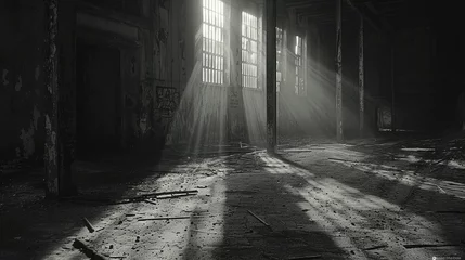 Fotobehang Mysterious shadows cast across an abandoned factory © komgritch