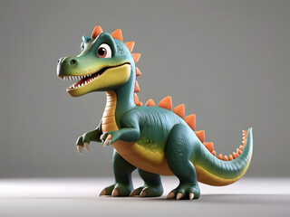 Obraz premium Amazing Illustration Art Cartoon character dinosaur & cat 3d illustration for children. Cute fairytale dinosaur & cat print for clothes, stationery, books, merchandise. Toy Dinosaur 3D character banne