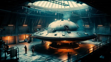 Photo sur Aluminium brossé UFO Alien ship in hangar