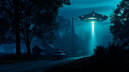 UFO over car at night