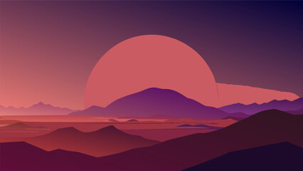 In the final moments of daylight the sky on Mars erupts into a spectacular display of violet and magenta hues creating a breathtaking and - obrazy, fototapety, plakaty