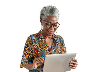 Senior Black Woman Using Tablet
