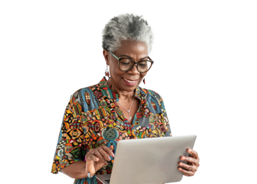 Senior Black Woman Using Tablet
