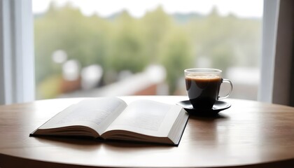 cup of coffee and open notebook on a table 

